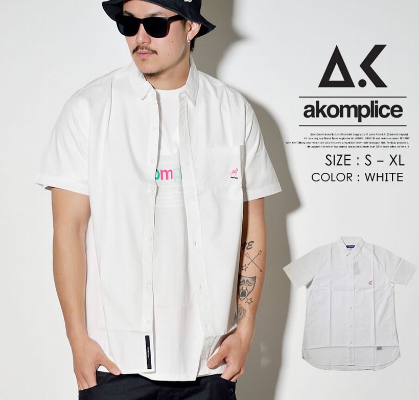 AKOM PLICE アコンプライス カジュアルシャツ AKMAN BUTTON UP ホワイト