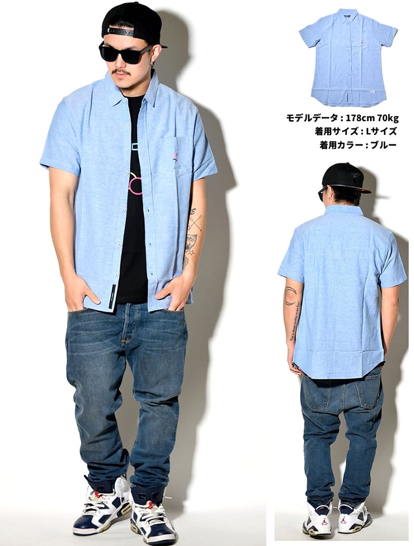 AKOM PLICE アコンプライス カジュアルシャツ AKMAN BUTTON UP ブルー