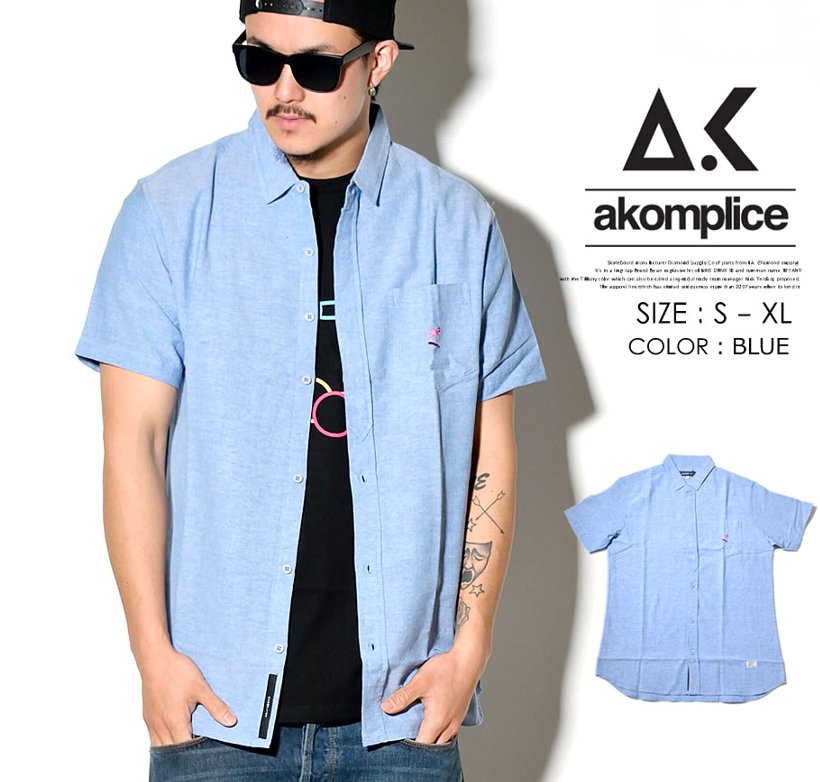 AKOM PLICE アコンプライス カジュアルシャツ AKMAN BUTTON UP ブルー