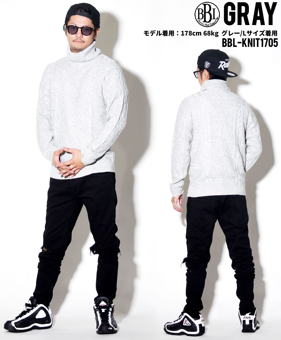 ニット セーター 秋冬 メンズ ブランド 厚手 タートルネック シンプル 無地 ボーダー 大きいサイズ BROWN BAG LIQUOR BBL-KNIT1705