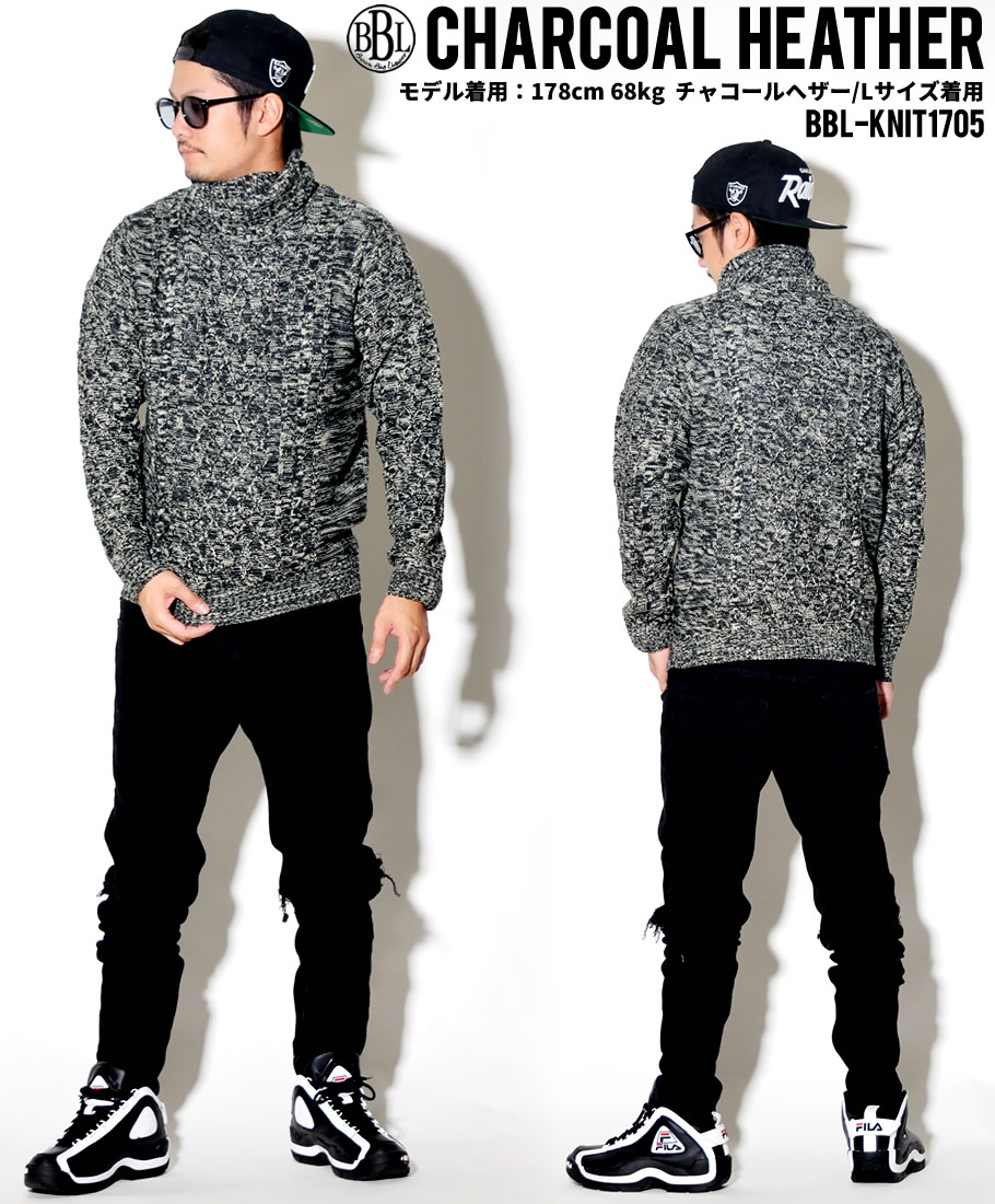 ニット セーター 秋冬 メンズ ブランド 厚手 タートルネック シンプル 無地 ボーダー 大きいサイズ BROWN BAG LIQUOR BBL-KNIT1705
