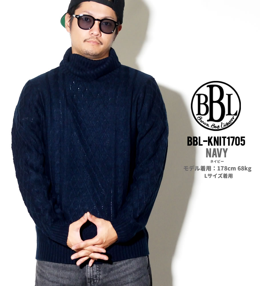 ニット セーター 秋冬 メンズ ブランド 厚手 タートルネック シンプル 無地 ボーダー 大きいサイズ BROWN BAG LIQUOR BBL-KNIT1705