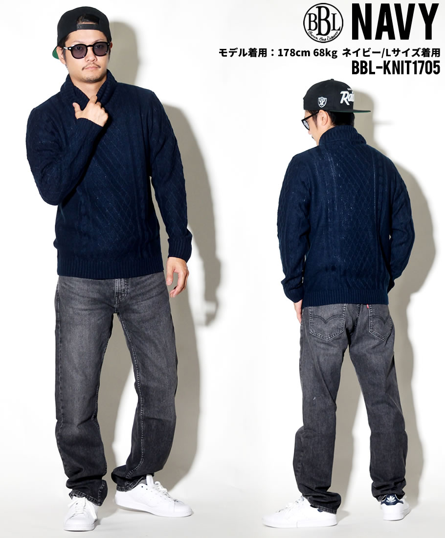 ニット セーター 秋冬 メンズ ブランド 厚手 タートルネック シンプル 無地 ボーダー 大きいサイズ BROWN BAG LIQUOR BBL-KNIT1705