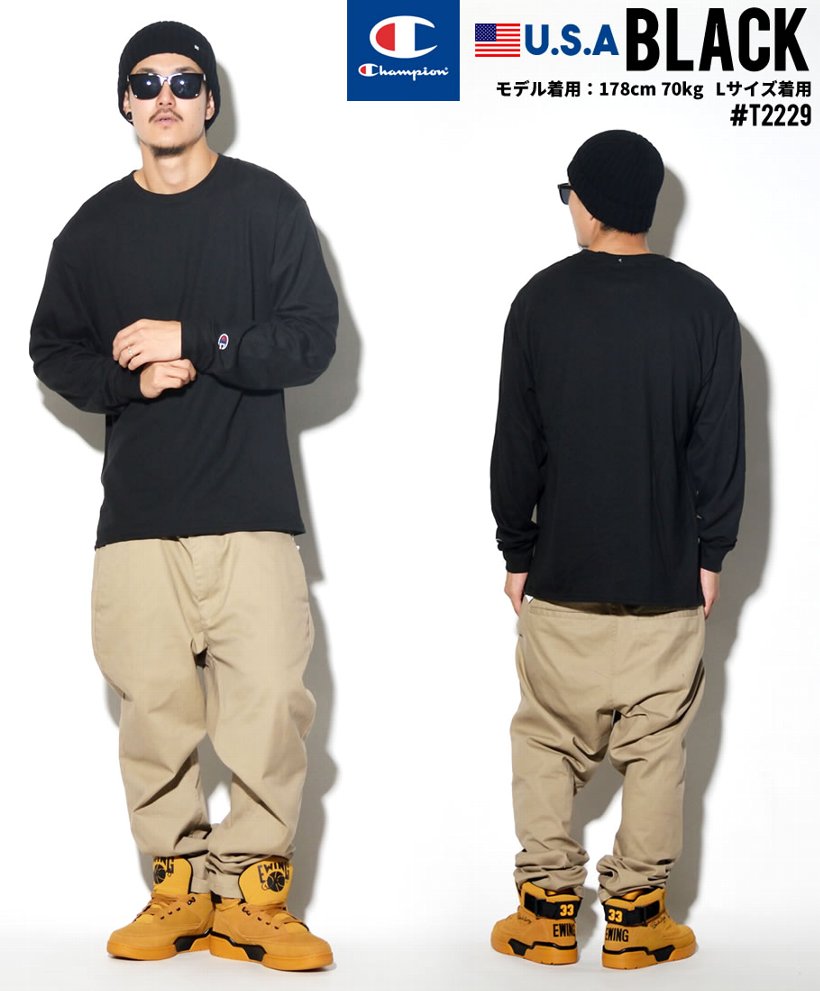 日本未発売 Champion チャンピオン Tシャツ 長袖 ロンT USAから直輸入 ワンポイント T2229 メンズ B系ファッション 大きいサイズ