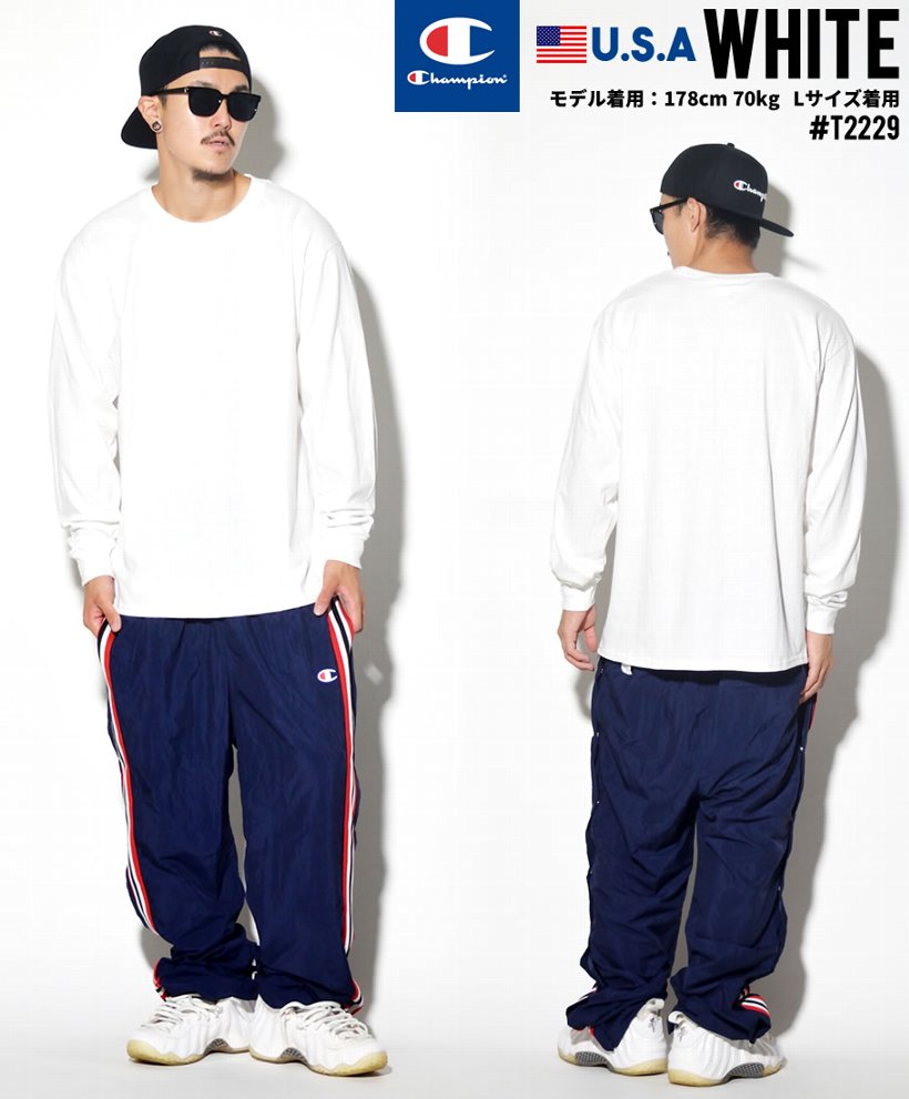 日本未発売 Champion チャンピオン Tシャツ 長袖 ロンT USAから直輸入 ワンポイント T2229 メンズ B系ファッション 大きいサイズ