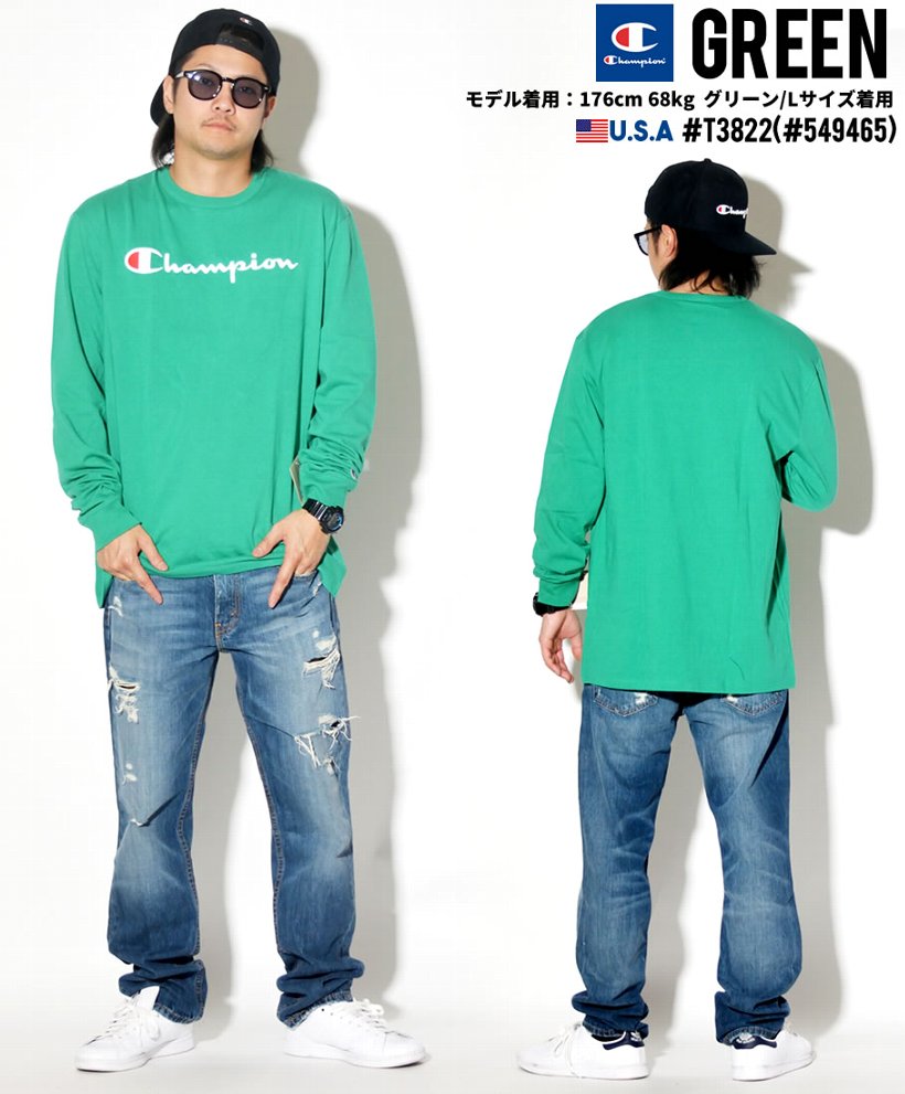 チャンピオン Tシャツ メンズ 長袖 箔プリ ロゴT 日本未発売 大きいサイズ Champion T3822 USAモデル