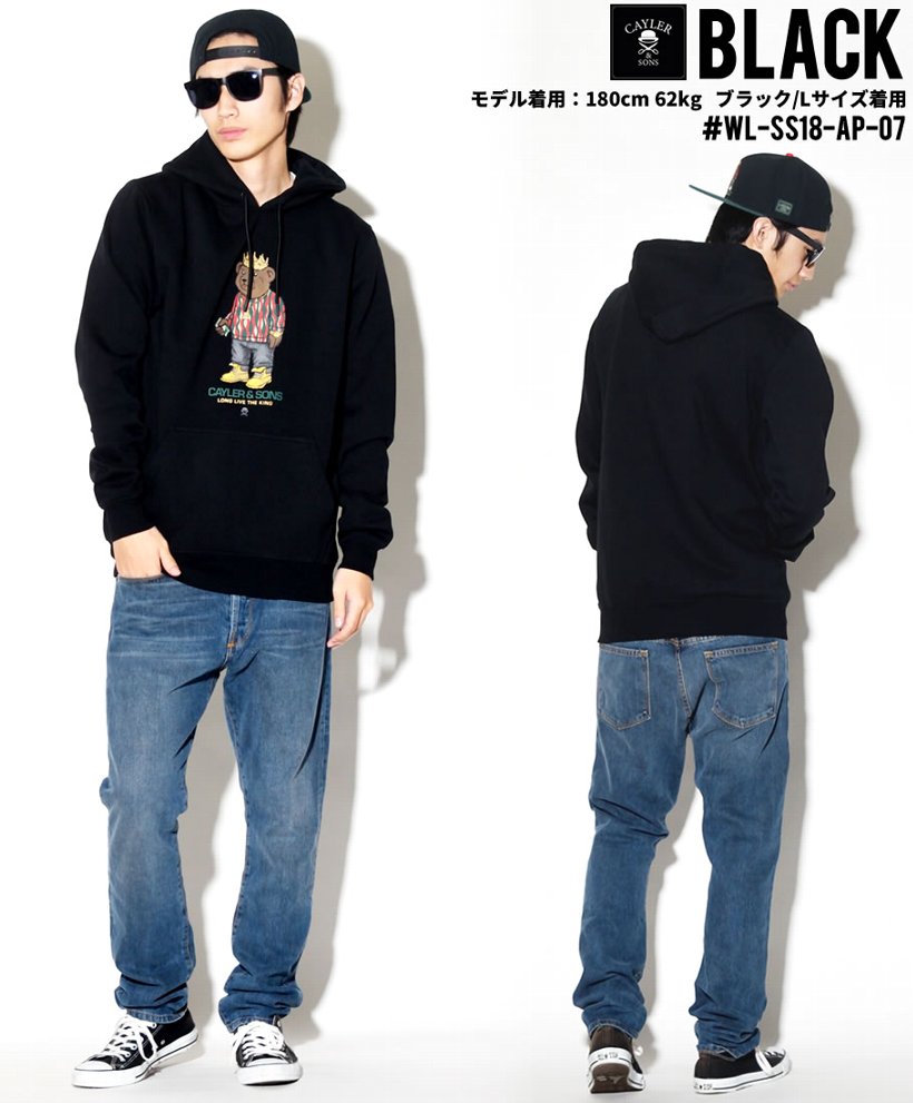 Cayler&Sons パーカー メンズ プルオーバー 春 ブランド 熊 ノトーリアス・B.I.G プリント 黒 大きいサイズ