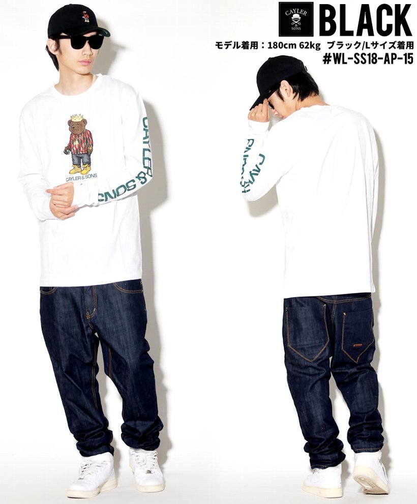 Cayler&Sons Tシャツ メンズ 長袖 春 ブランド ロンT 熊 ノトーリアス・B.I.G プリント 白 大きいサイズ