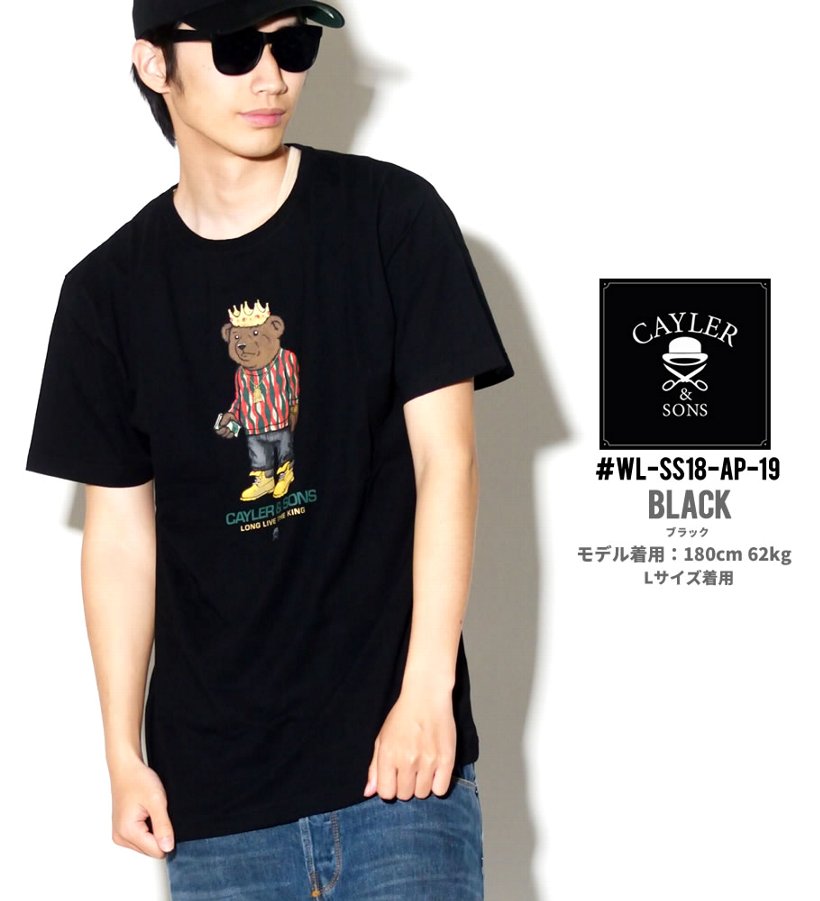 Cayler&Sons Tシャツ メンズ 半袖 春 ブランド 熊 ノトーリアス・B.I.G プリント 黒 大きいサイズ