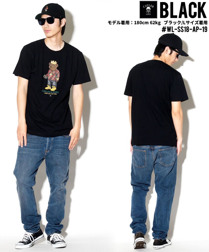 Cayler&Sons Tシャツ メンズ 半袖 春 ブランド 熊 ノトーリアス・B.I.G プリント 黒 大きいサイズ