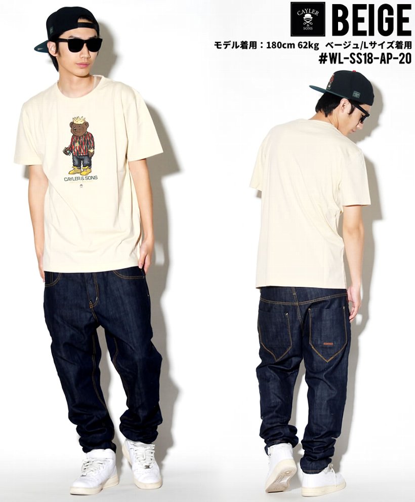 Cayler&Sons Tシャツ メンズ 半袖 春 ブランド 熊 ノトーリアス・B.I.G プリント 黒 大きいサイズ