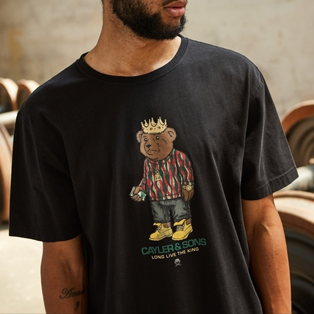 Cayler&Sons Tシャツ メンズ 半袖 春 ブランド 熊 ノトーリアス・B.I.G プリント 黒 大きいサイズ