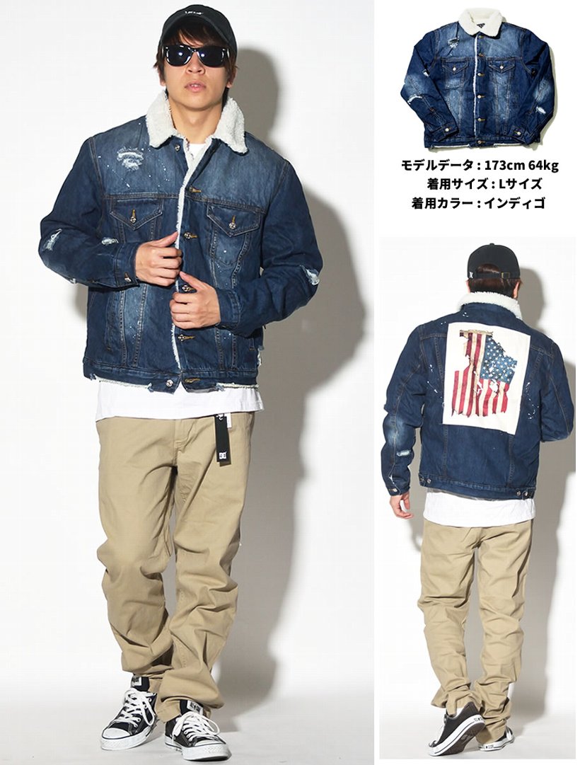 裏ボア デニムジャケット メンズ 大きいサイズ ランチジャケット CIVIL シビル 17CV-AW010J B系 ヒップホップ ストリート系 2017秋冬 新作