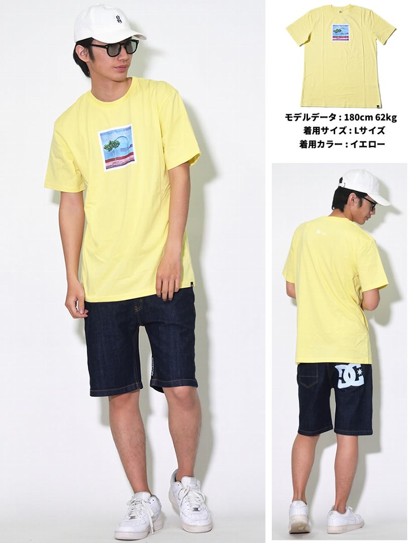DC Tシャツ メンズ 春 半袖 DC SHOE プリント 大きいサイズ 黄 ピンク