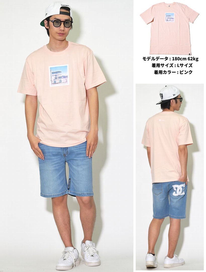 DC Tシャツ メンズ 春 半袖 DC SHOE プリント 大きいサイズ 黄 ピンク