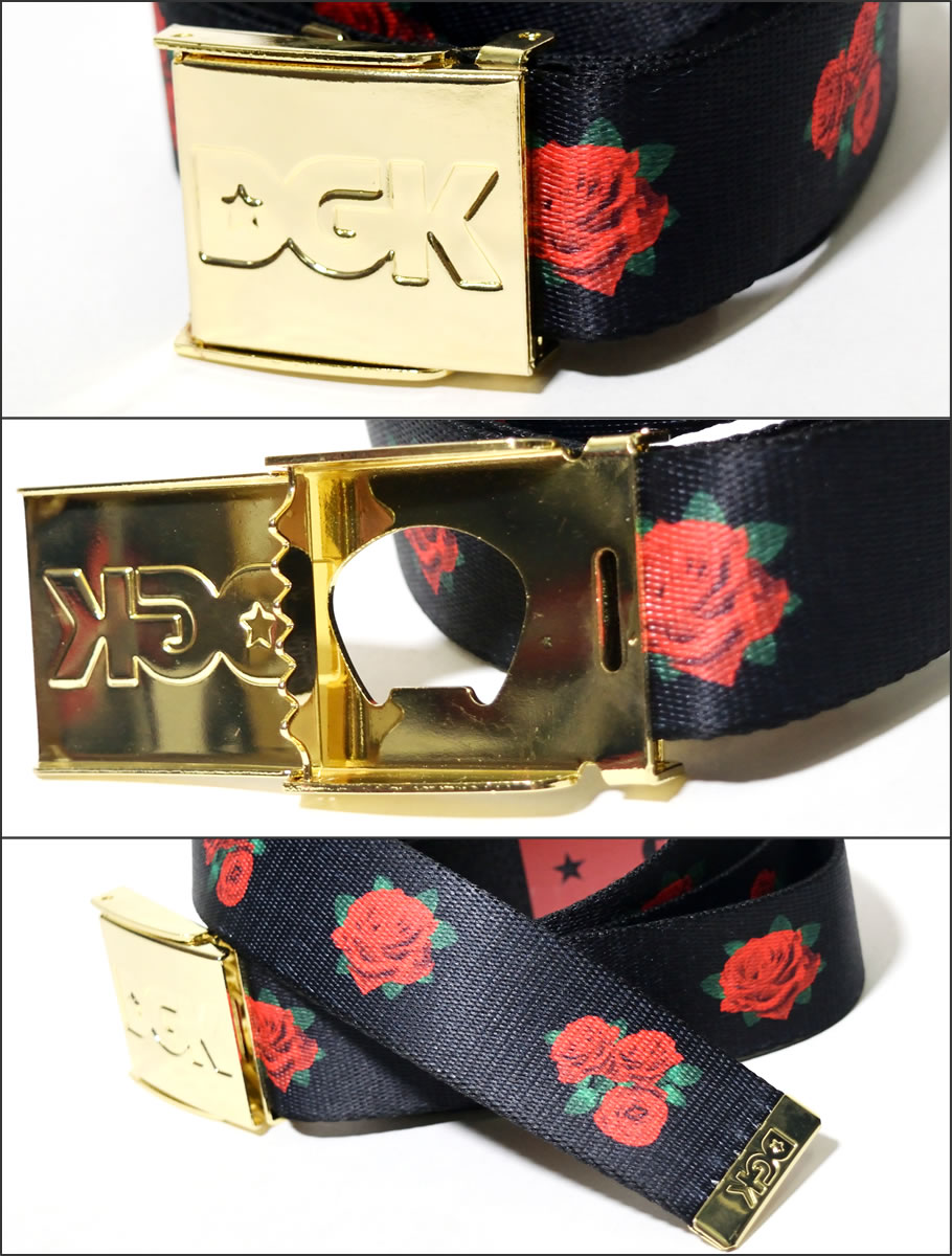 DGK ガチャベルト メンズ サイズ調節可能 バックル GIベルト 薔薇 バラ DBT-157 黒