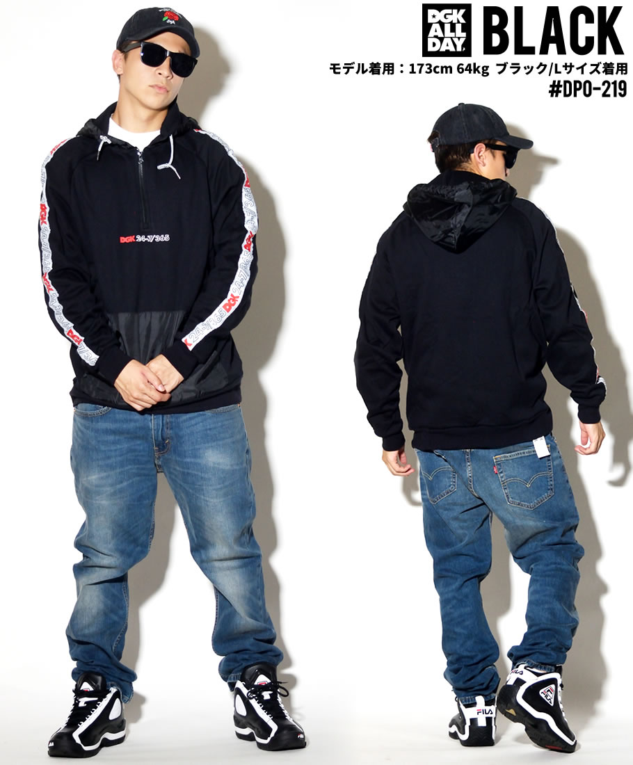 DGK プルオーバーパーカー メンズ ブランド ハーフジップ スウェット フリース 大きいサイズ 黒 DPO-401