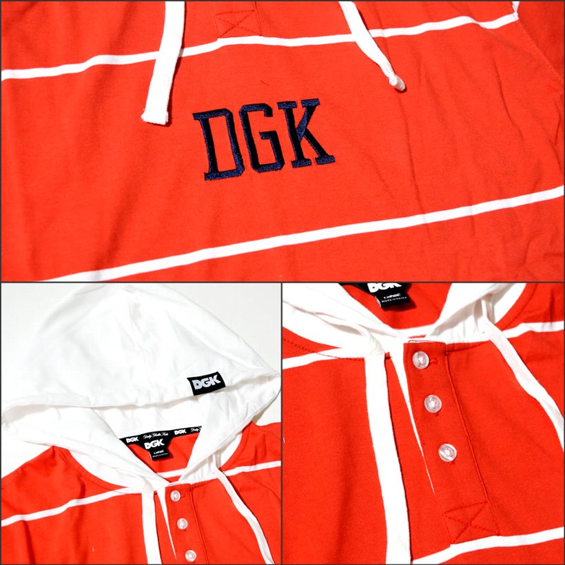DGK ポロシャツ メンズ 長袖 ラガーシャツ おしゃれ ブランド ボーダー フード付き 大きいサイズ 赤