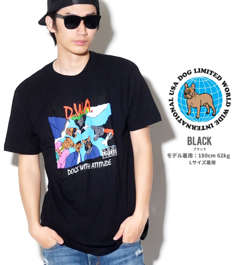 Dog Limited ドッグリミテッド Tシャツ メンズ 半袖 おしゃれ ブランド N.W.A パロディ 犬 プリント 大きいサイズ 黒