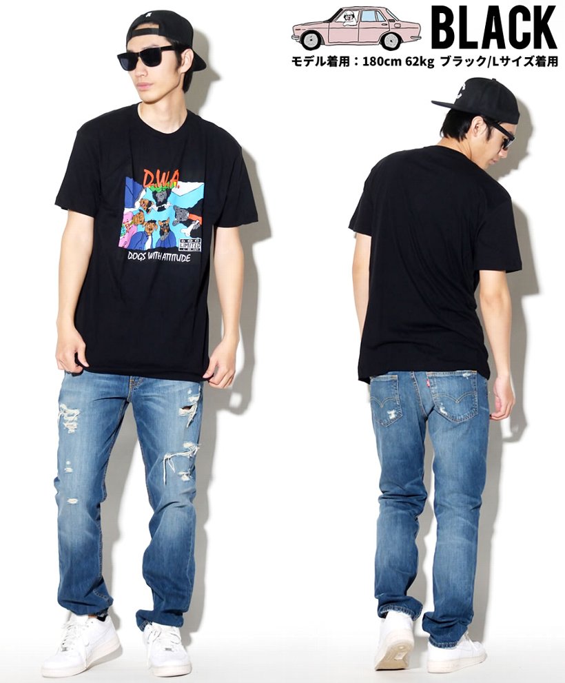 Dog Limited ドッグリミテッド Tシャツ メンズ 半袖 おしゃれ ブランド N.W.A パロディ 犬 プリント 大きいサイズ 黒