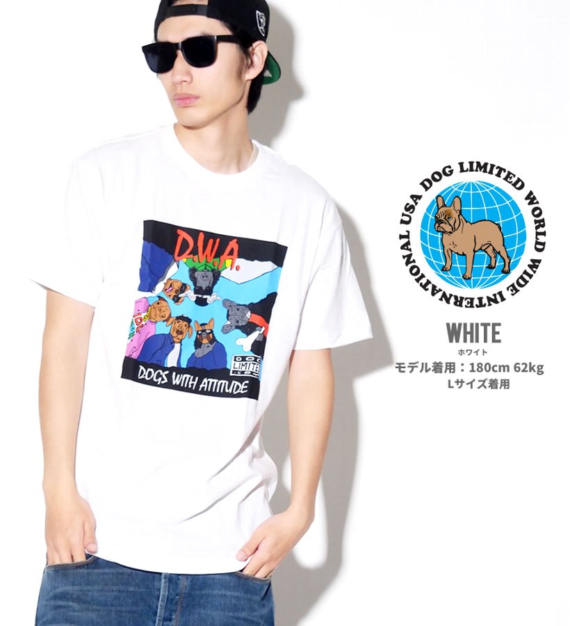 Dog Limited ドッグリミテッド Tシャツ メンズ 半袖 おしゃれ ブランド N.W.A パロディ 犬 プリント 大きいサイズ 黒