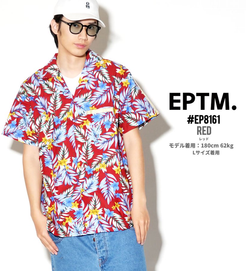 EPTM アロハシャツ メンズ 春 オープンカラー リラックスコーデ 紺 赤