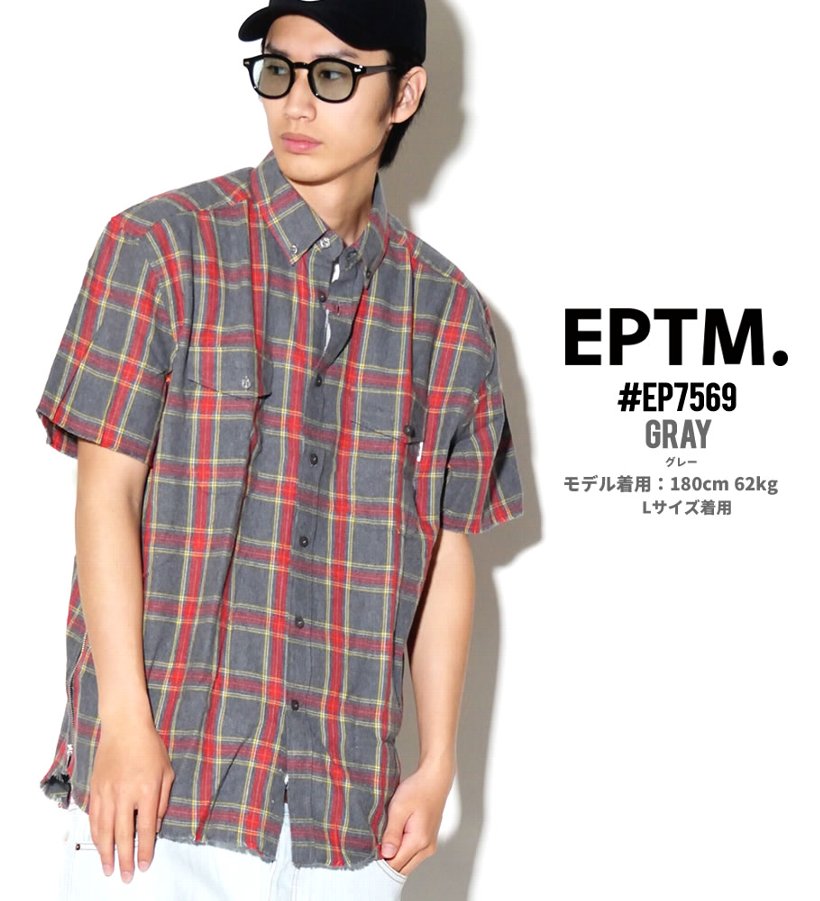 EPTM ネルシャツ メンズ 春 半袖 ボタンダウン チェック柄 黒