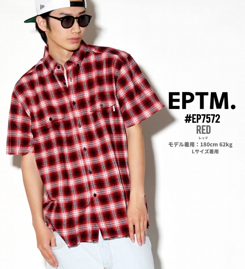 EPTM ネルシャツ メンズ 春 半袖 ボタンダウン チェック柄 赤 青