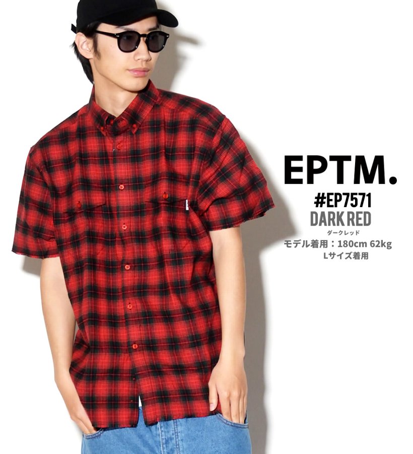 EPTM ネルシャツ メンズ 春 半袖 ボタンダウン チェック柄 赤 青