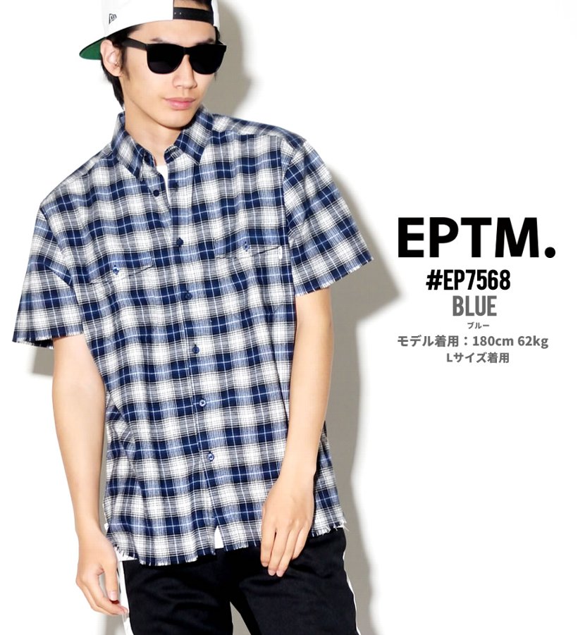 EPTM ネルシャツ メンズ 春 半袖 ボタンダウン チェック柄 赤 青