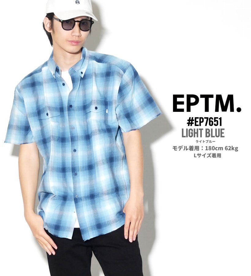 EPTM ネルシャツ メンズ 春 半袖 ボタンダウン チェック柄 ピンク 青