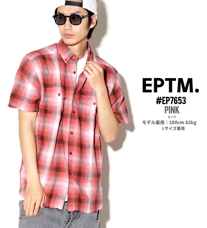 EPTM ネルシャツ メンズ 春 半袖 ボタンダウン チェック柄 ピンク 青