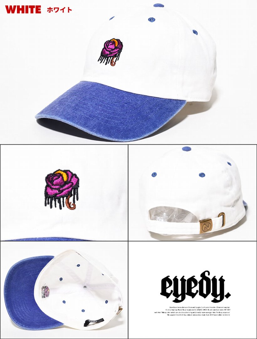 EYEDY アイディー カーブキャップ 6パネル ローキャップ LOW CAP デニム アメカジ カジュアル 薔薇 刺繍