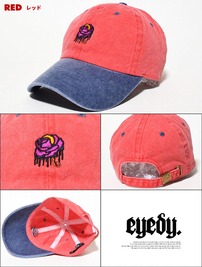 EYEDY アイディー カーブキャップ 6パネル ローキャップ LOW CAP デニム アメカジ カジュアル 薔薇 刺繍
