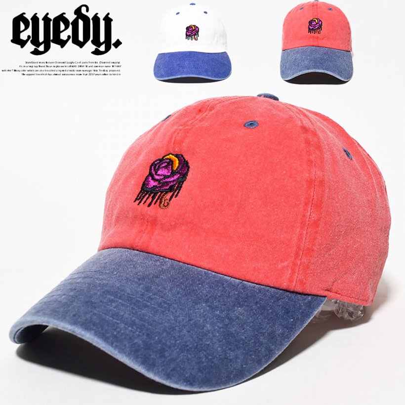 EYEDY アイディー カーブキャップ 6パネル ローキャップ LOW CAP デニム アメカジ カジュアル 薔薇 刺繍