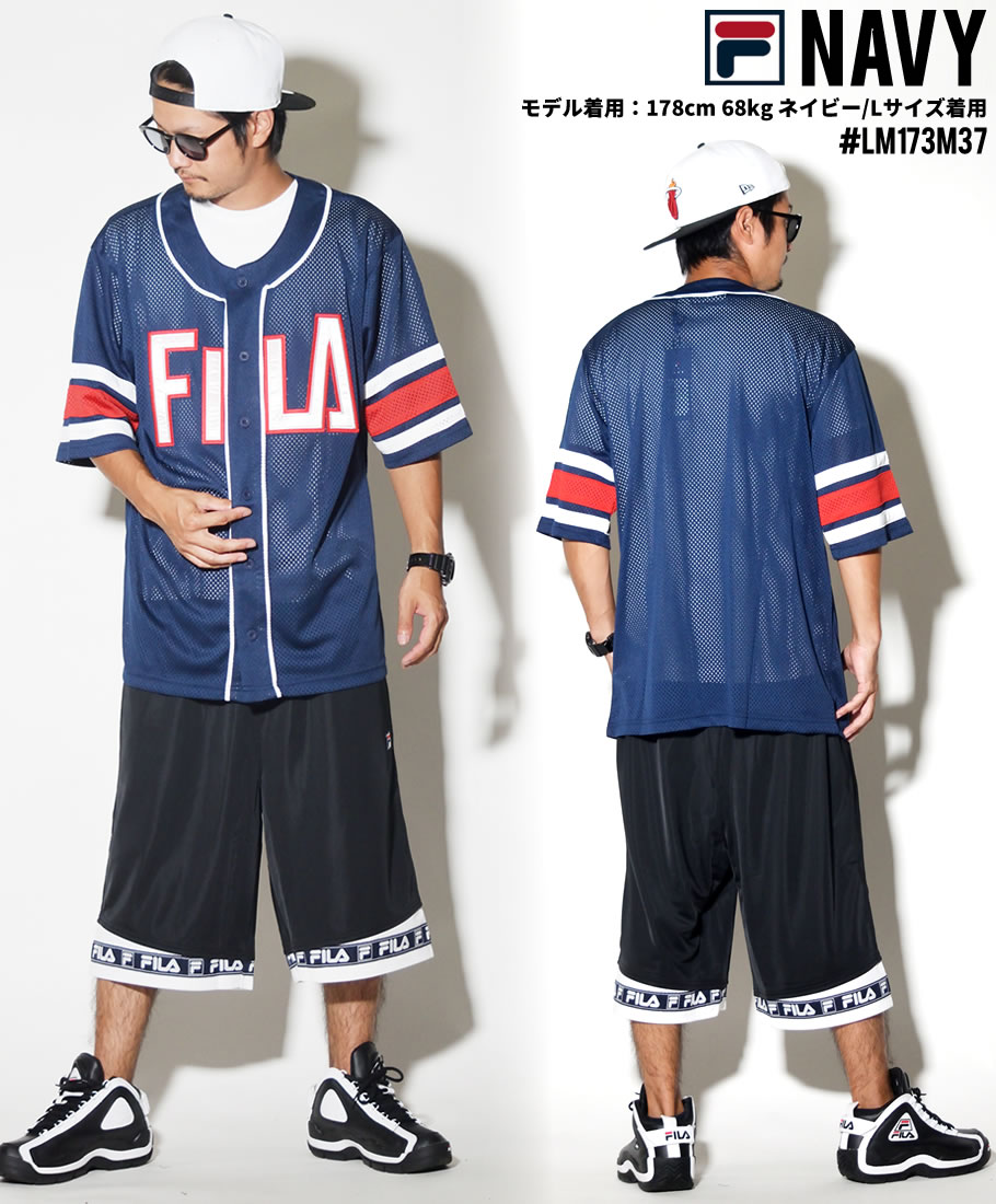FILA フィラ ベースボールシャツ メンズ 半袖 おしゃれ ブランド ゲームシャツ メッシュジャージ LM181L34 日本未発売