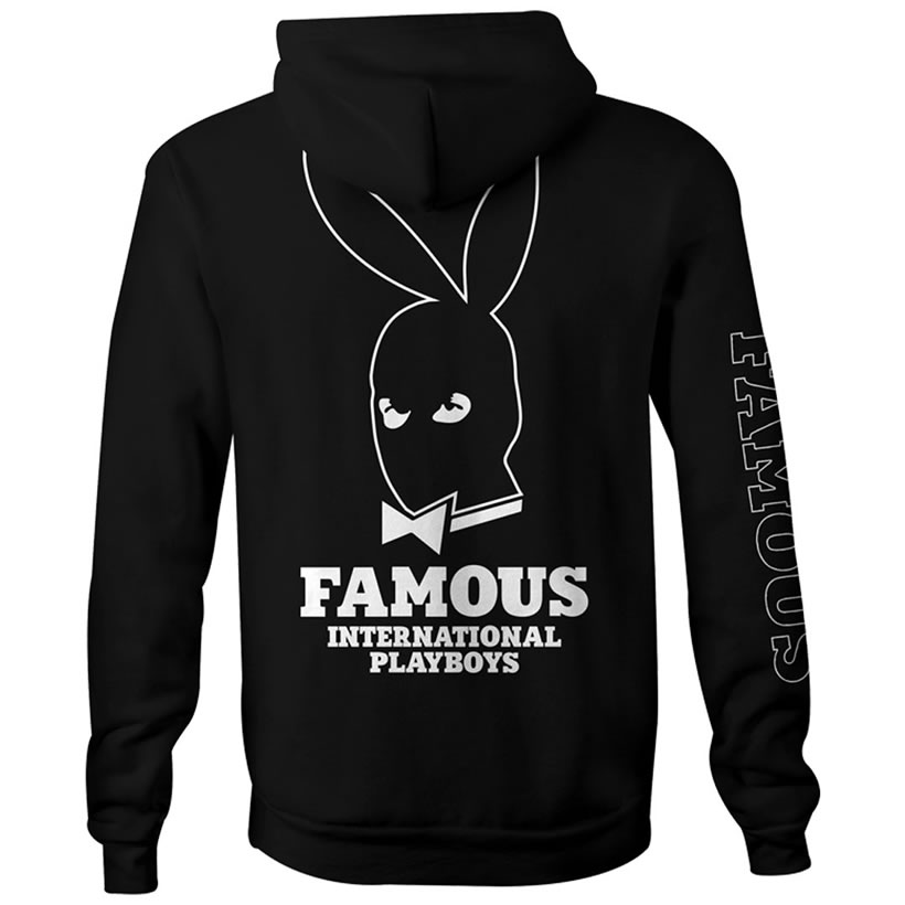 フェイマス パーカー 春 メンズ プルオーバー ブランド かっこいい プレイボーイ プリント 裏起毛 大きいサイズ FAMOUS 黒