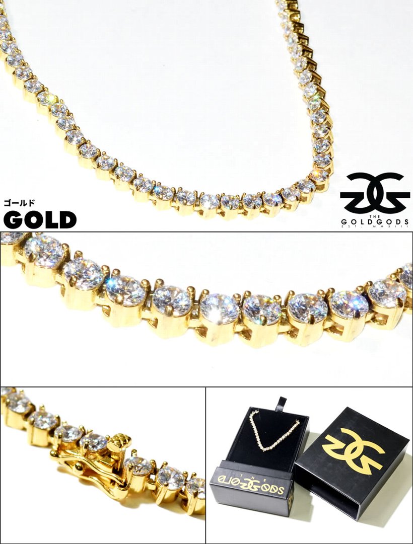 THE GOLD GODS ネックレス メンズ 4mm Diamond 3-Pronged Tennis Chain