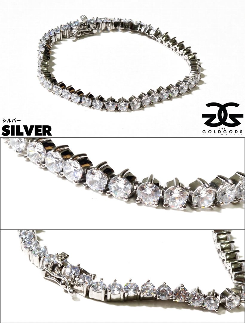 THE GOLD GODS ブレスレット メンズ 4mm Diamond 3-Pronged Tennis Bracelet