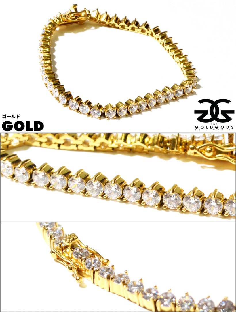 THE GOLD GODS ブレスレット メンズ 4mm Diamond 3-Pronged Tennis Bracelet