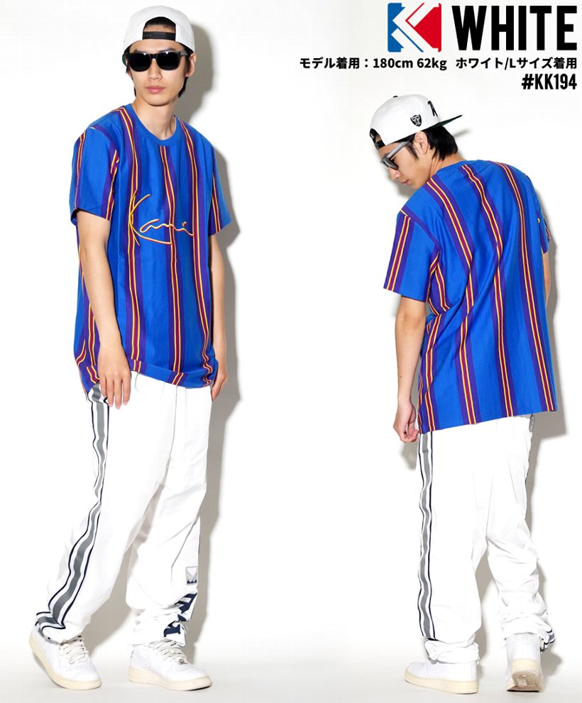 KARL KANI カールカナイ ジャージパンツ メンズ ブランド トラックパンツ サイドライン ロゴ 白 青 大きいサイズ