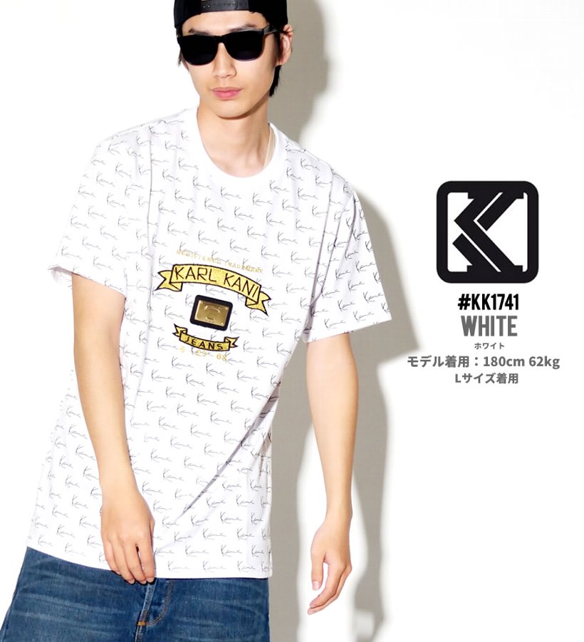 KARL KANI カールカナイ Tシャツ メンズ 半袖 春 ブランド 総柄 ロゴT プリント 刺繍 白 黒 大きいサイズ