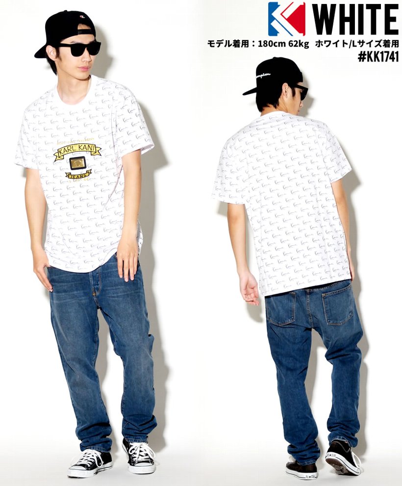 KARL KANI カールカナイ Tシャツ メンズ 半袖 春 ブランド 総柄 ロゴT プリント 刺繍 白 黒 大きいサイズ