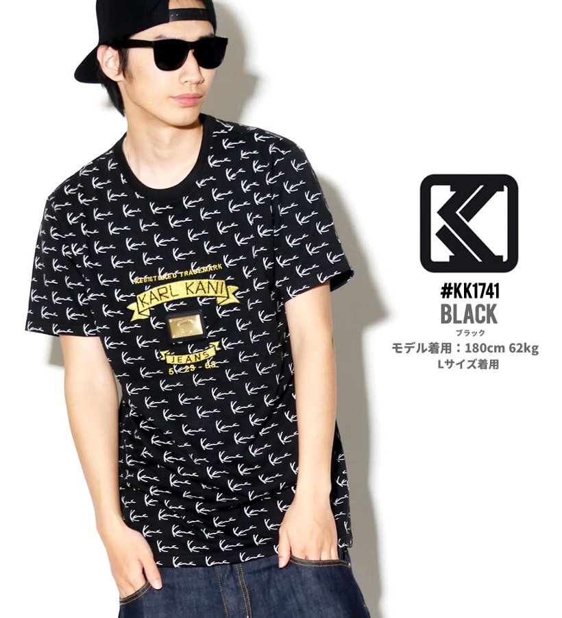 KARL KANI カールカナイ Tシャツ メンズ 半袖 春 ブランド 総柄 ロゴT プリント 刺繍 白 黒 大きいサイズ