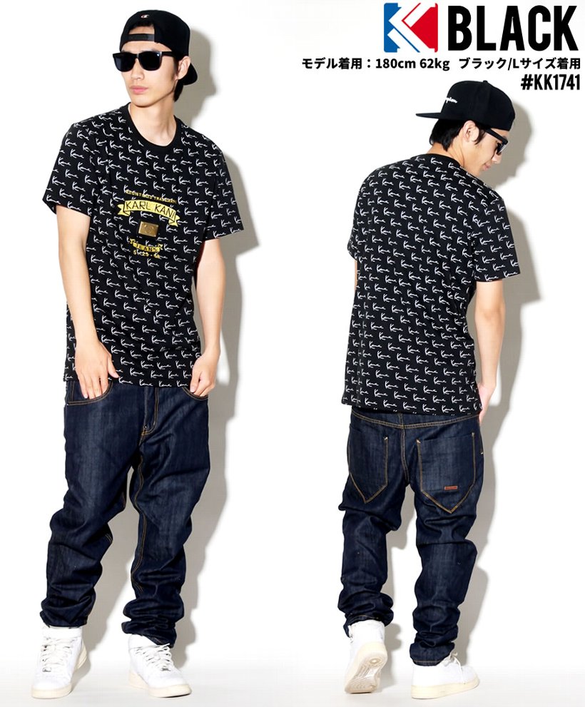 KARL KANI カールカナイ Tシャツ メンズ 半袖 春 ブランド 総柄 ロゴT プリント 刺繍 白 黒 大きいサイズ