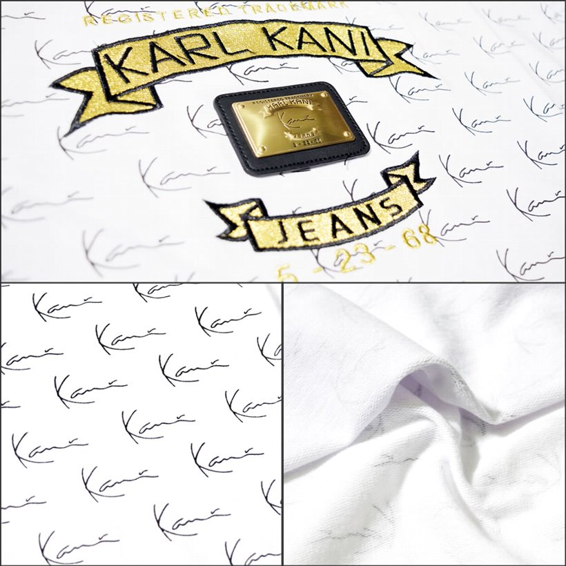 KARL KANI カールカナイ Tシャツ メンズ 半袖 春 ブランド 総柄 ロゴT プリント 刺繍 白 黒 大きいサイズ
