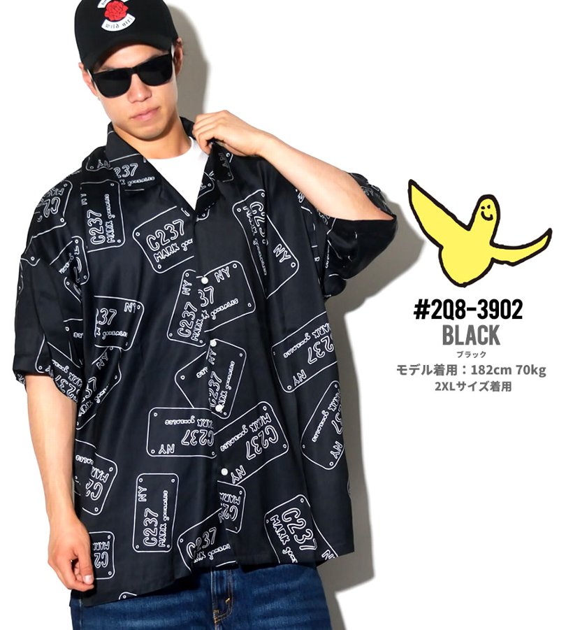 マークゴンザレス オープンカラーシャツ メンズ MARK GONZALES 2G8-3902 黒 白
