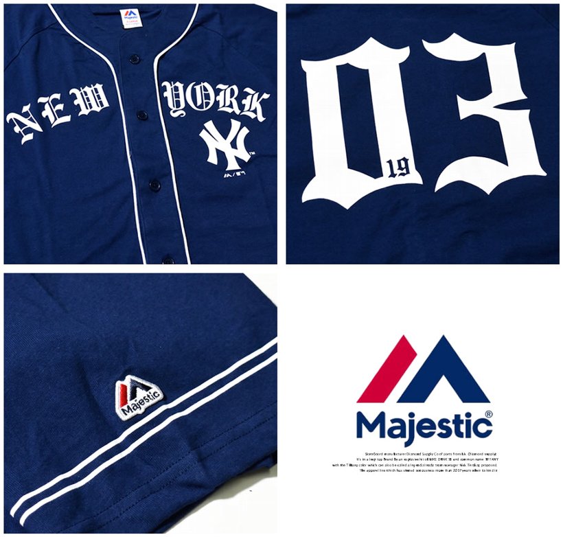 Majestic マジェスティック ベースボールシャツ メンズ 半袖 ブランド スポーツ ヤンキース NY ロゴ プリント