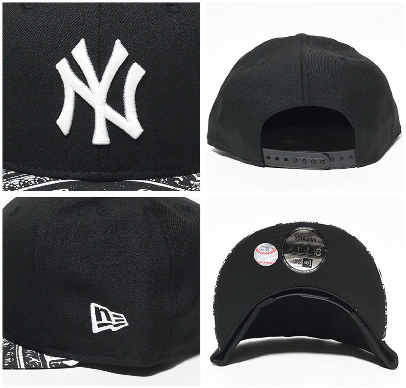 ニューエラ キャップ メンズ スナップバックキャップ 帽子 New Era 9FIFTY ダラー ニューヨーク・ヤンキース ブラック×ホワイト プリントバイザー 2017秋冬 新作