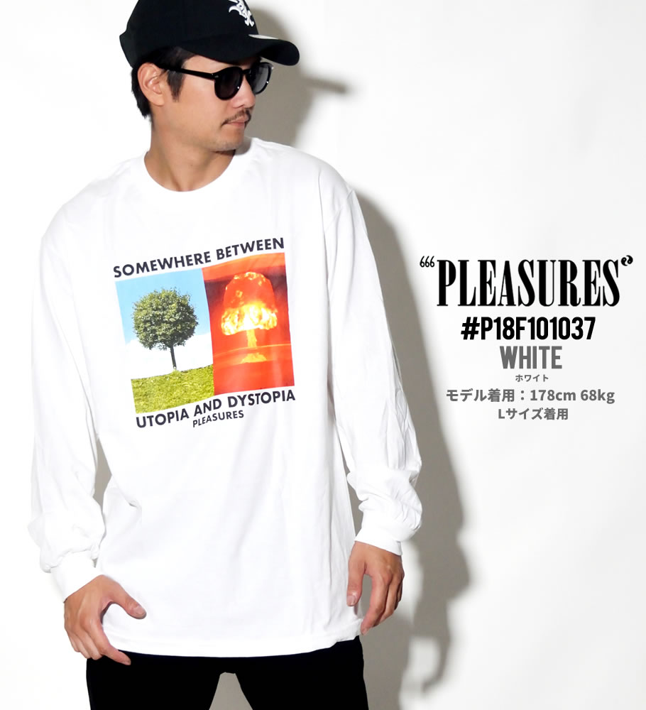 PLEASURES プレジャーズ Tシャツ メンズ 長袖 ロンT プリント P18F101037 白 大きいサイズ 2018秋冬 新作